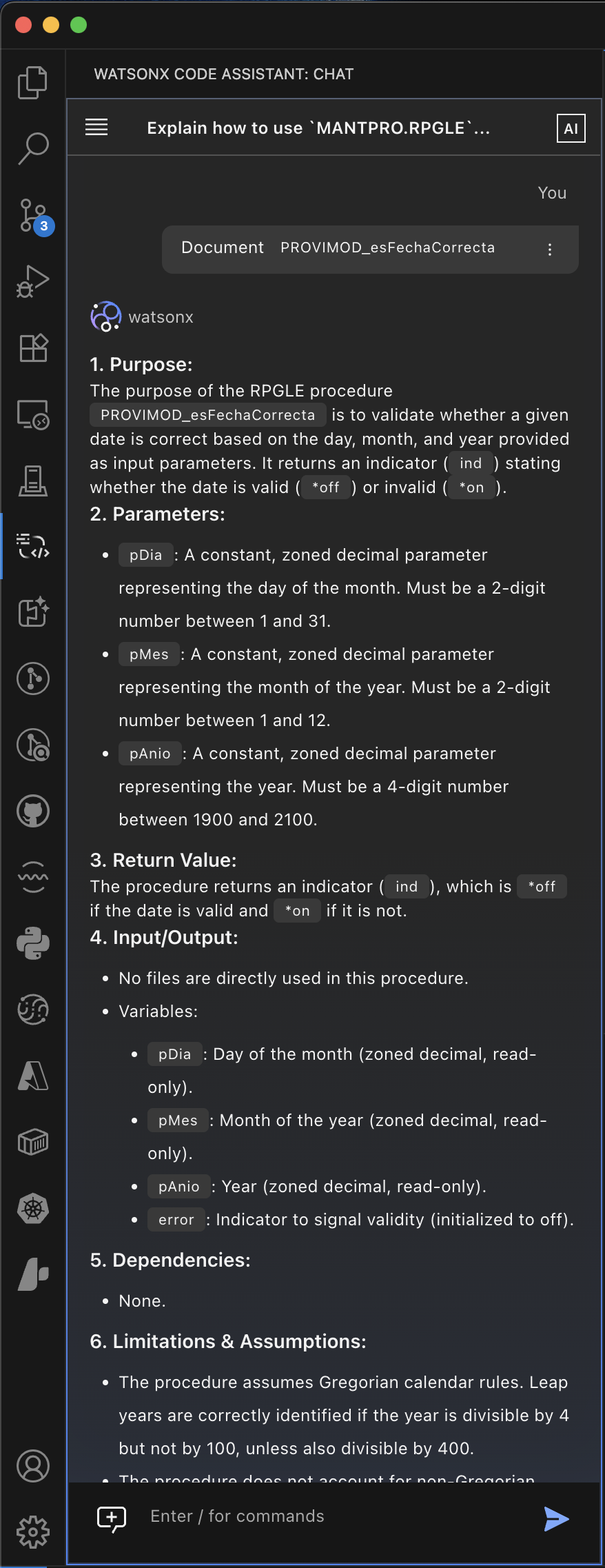 Watsonx Code Assistant for i en acción generando documentación