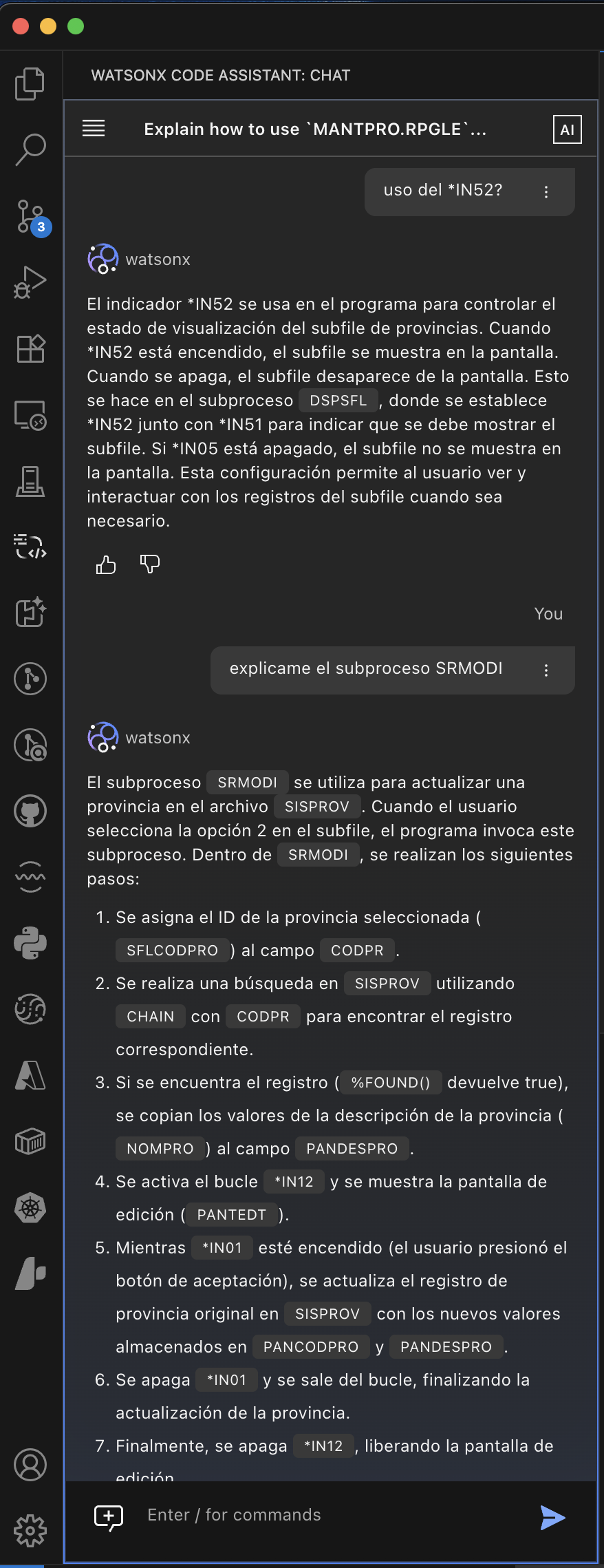 Watsonx Code Assistant for i en acción con indicadores RPG