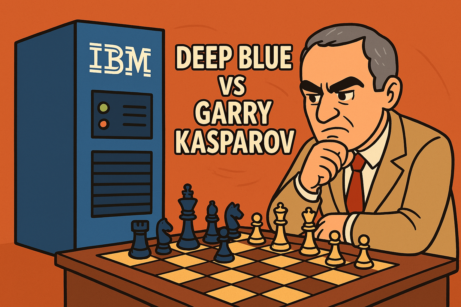 Representation of the chess confrontation between Deep Blue and Garry Kasparov